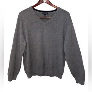 Lands’ End 100% Cotton Gray V-Neck Sweater XL | Classic Knit Pullover